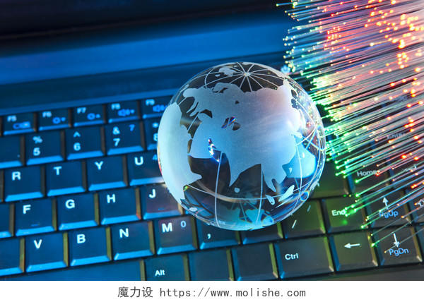 笔记本键盘科技科幻地球荧光棒科技背景